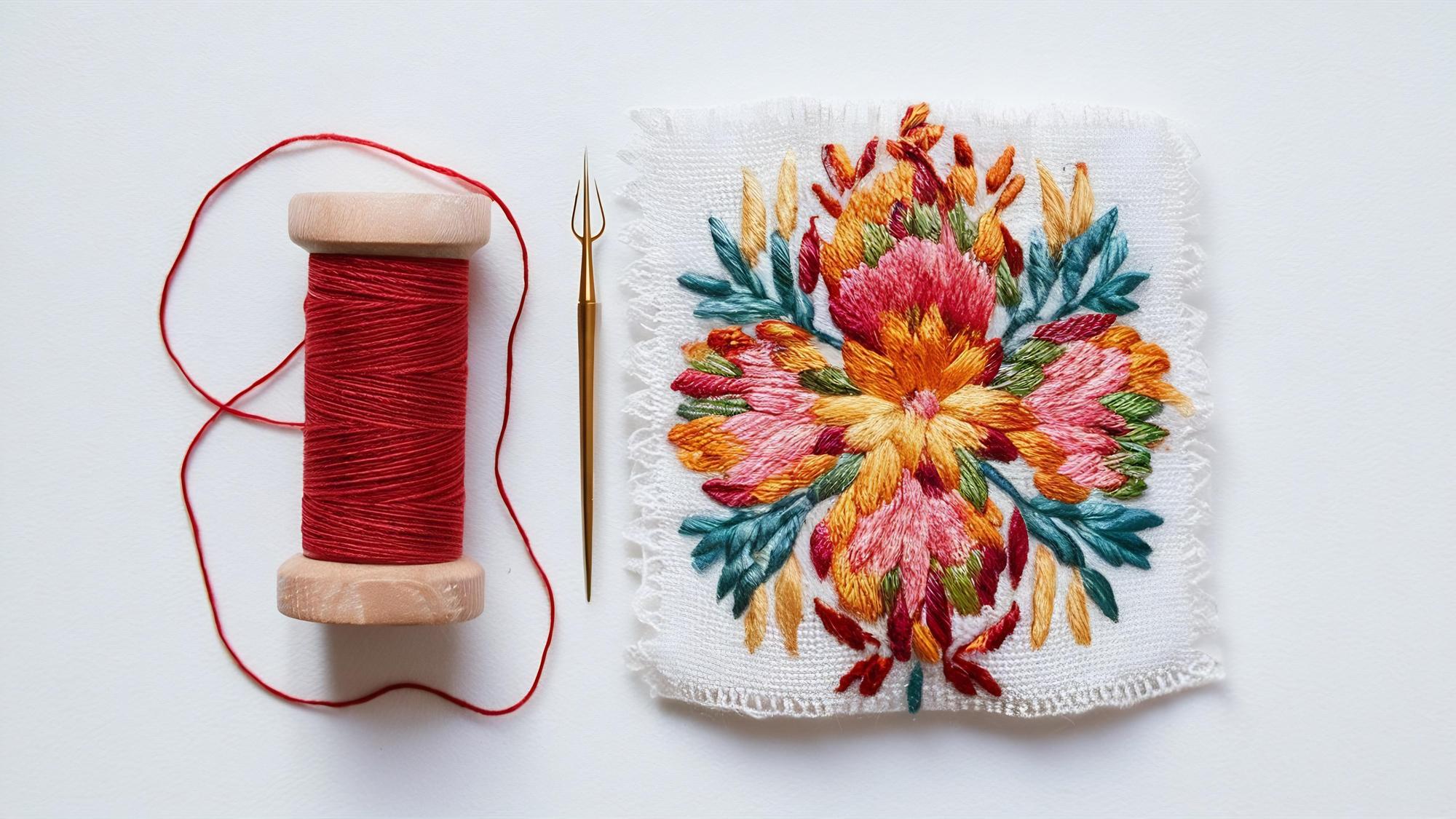 Assorted embroidered samples laid out